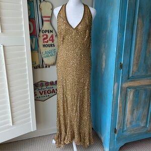 Newport News Shimmering Gold Backless Dress